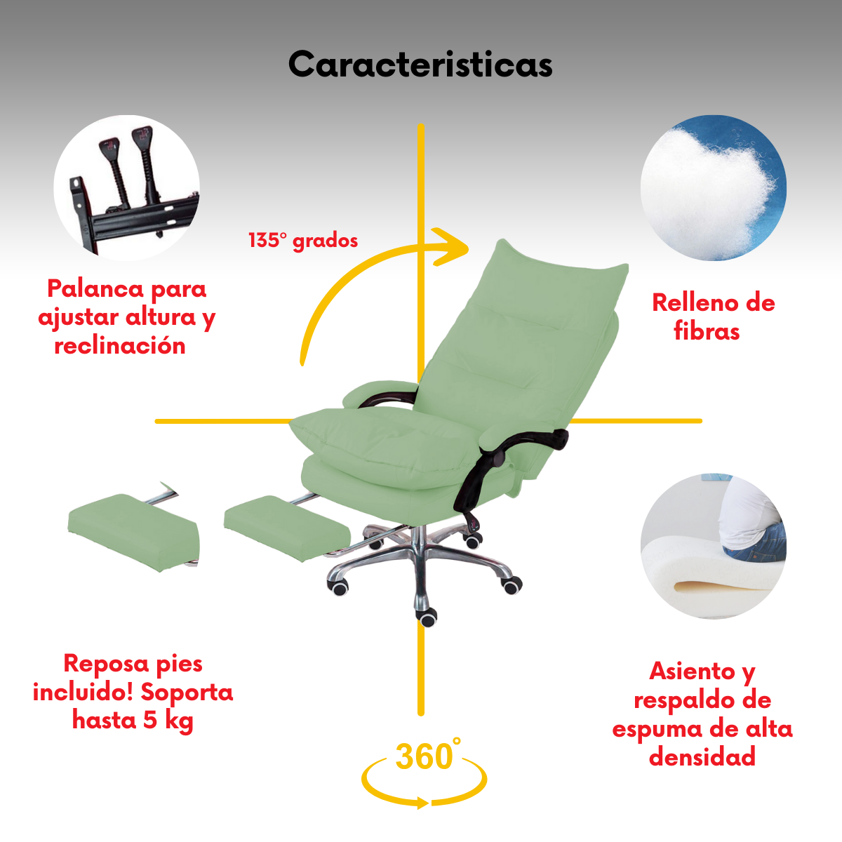 Silla Ejecutiva Reclinable con Reposapiés en Piel Sintética Nappa | KOMFORT