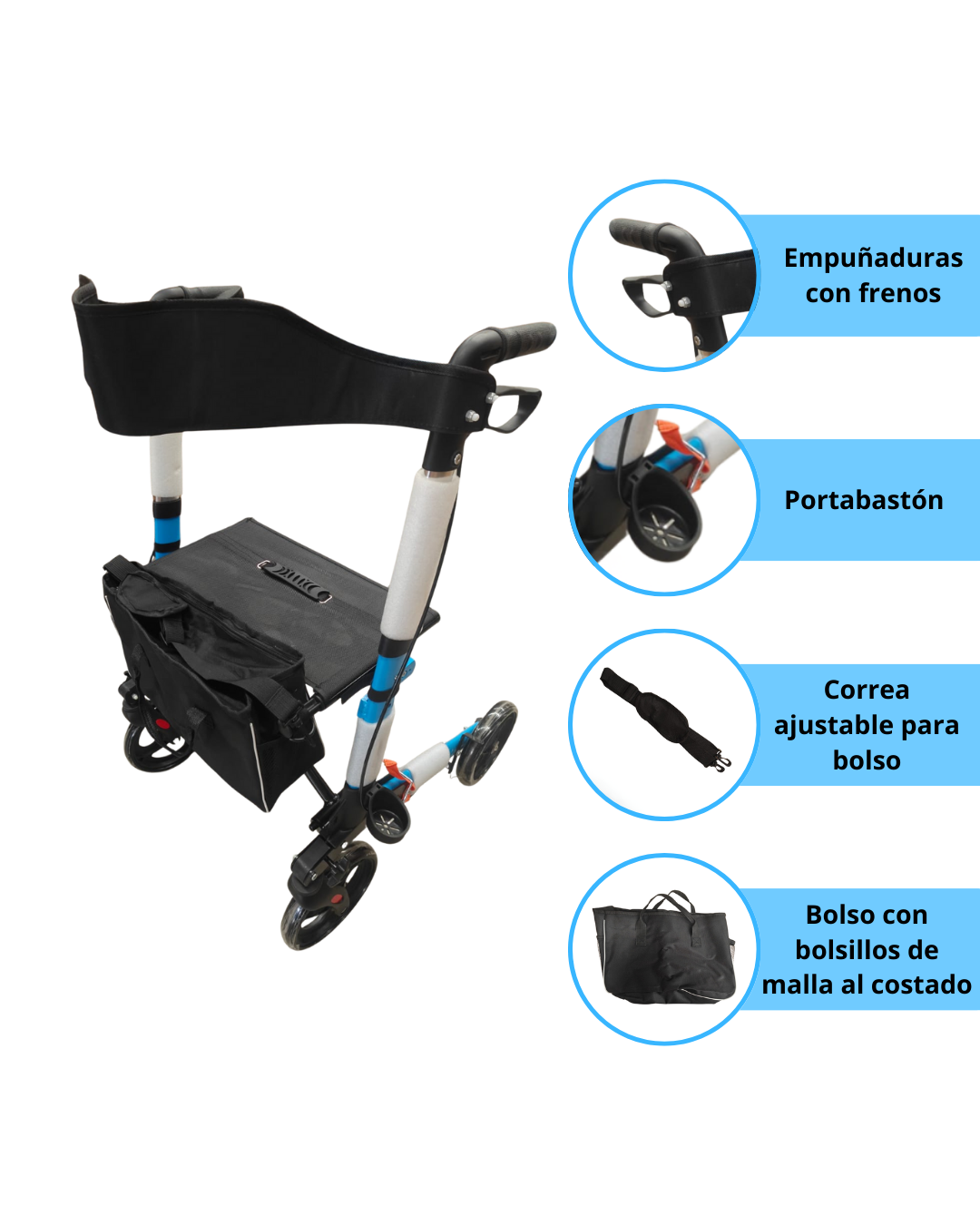 Andadera Plegable con Asiento, Frenos y Bolsa de Almacenamiento | KOMFORT