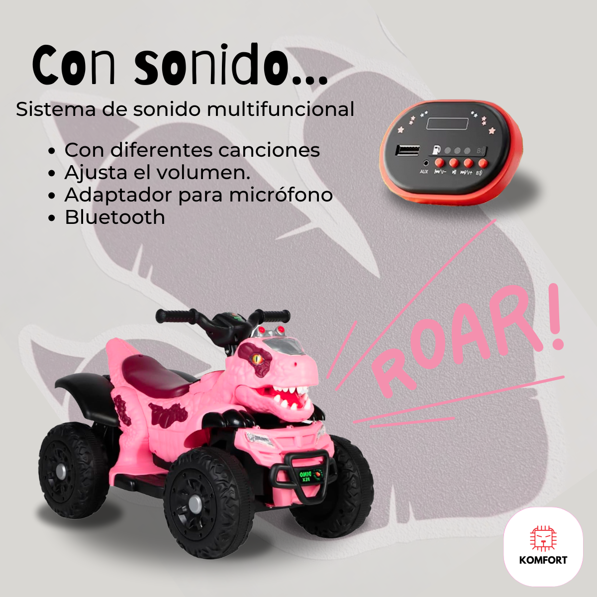 Cuatrimoto Infantil Velociraptor Eléctrica con Sonido | KOMFORT