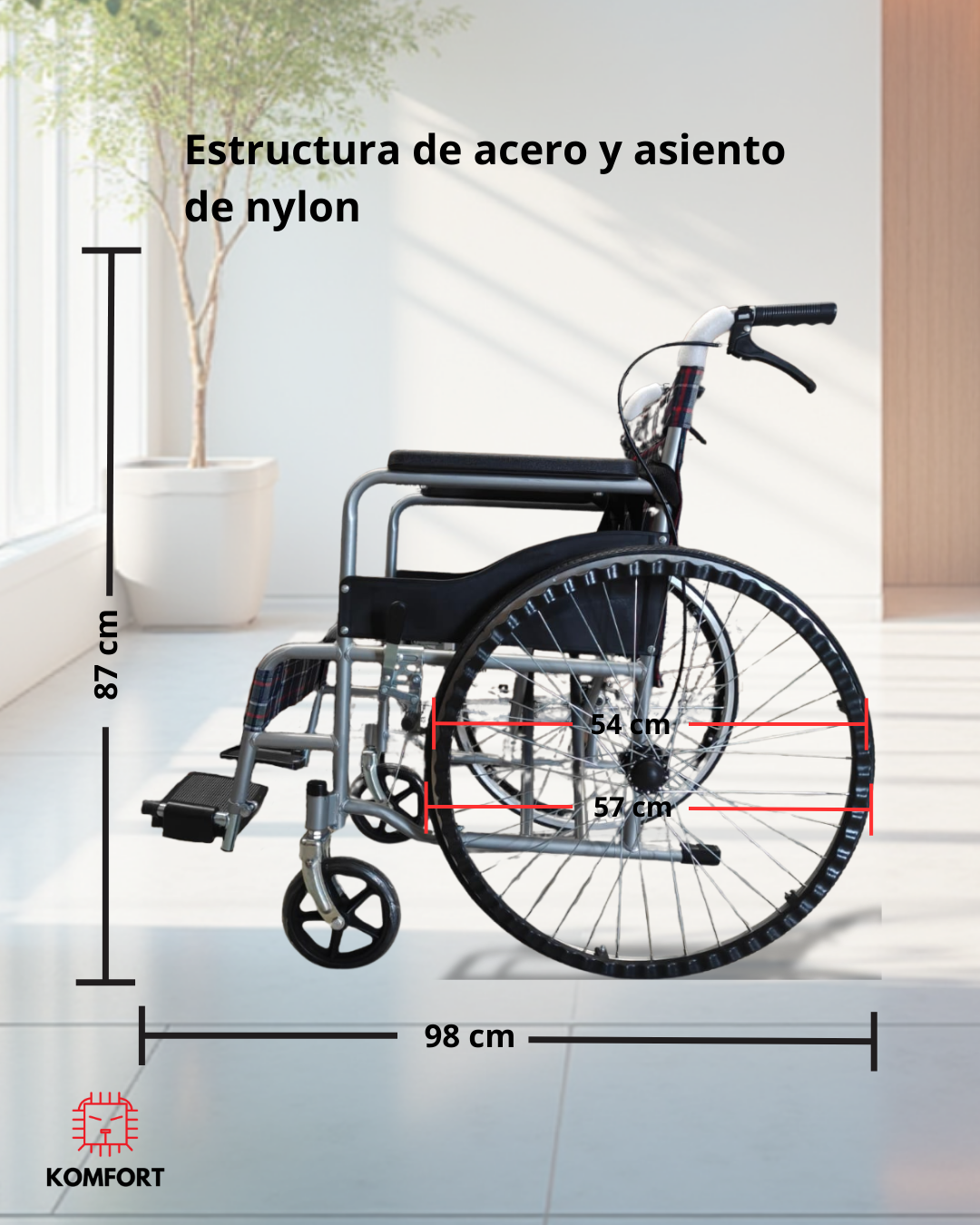 Silla de Ruedas Plegable con Empuñadura Ergonómica y Reposapiés Desmontables