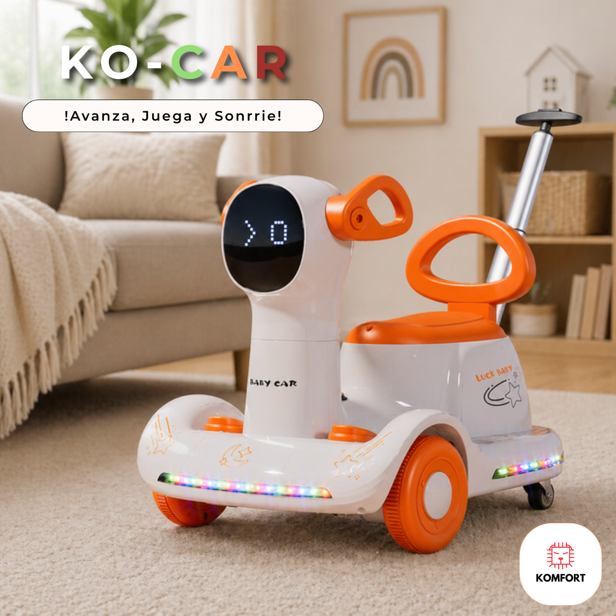 KO-Car Montable Infantil 2 en 1 Eléctrico con Luces LED y Sonido | KOMFORT