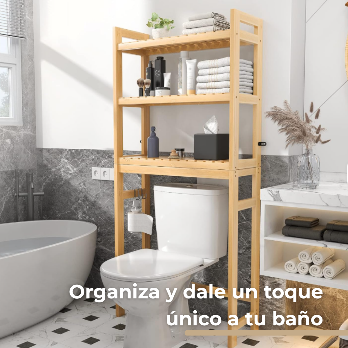 Estante de 3 Niveles de Almacenamiento, Organizador de Bambú Multifuncional