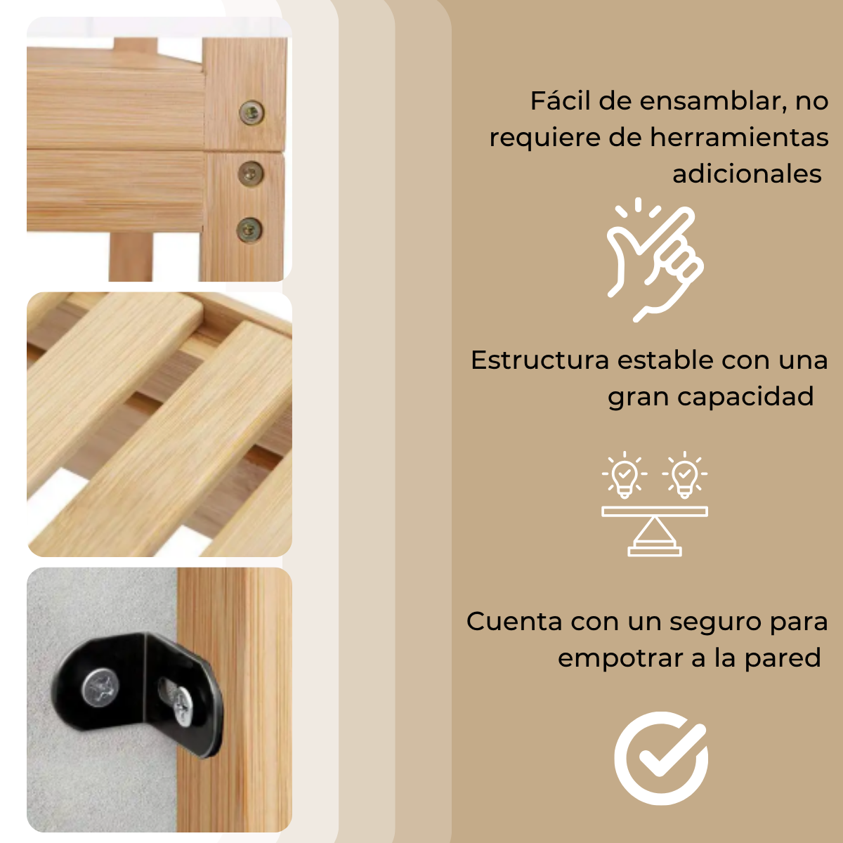 Estante de 3 Niveles de Almacenamiento, Organizador de Bambú Multifuncional