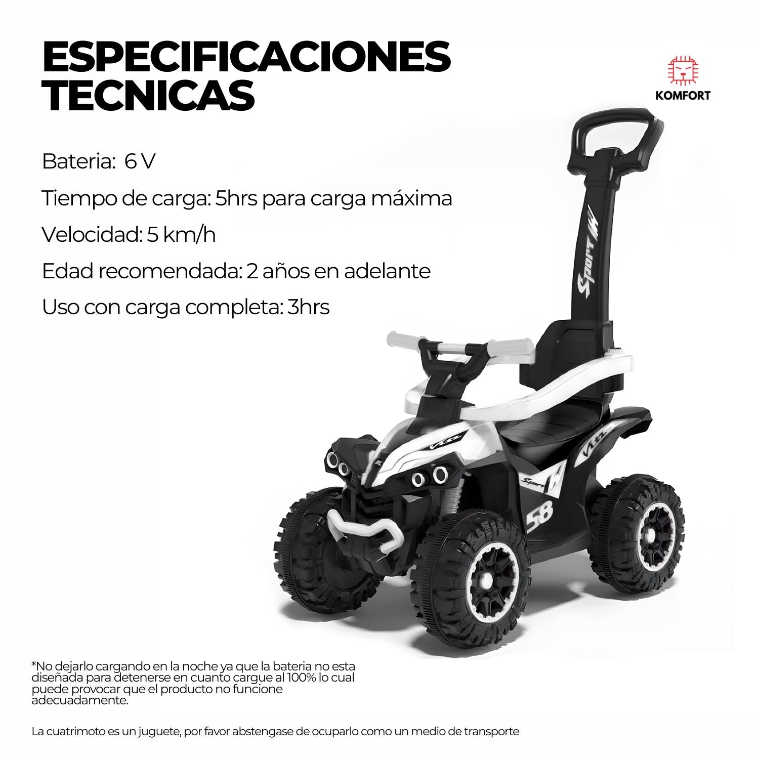 Mini Cuatrimoto Eléctrica Infantil 2 en 1 con Luces | KOMFORT