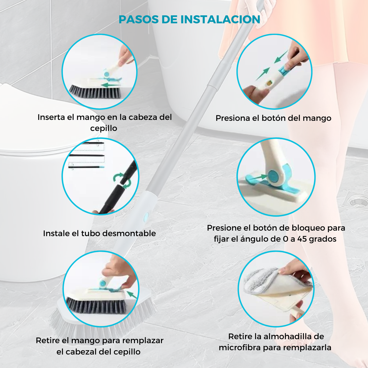 Cepillo de Limpieza 3 en 1 con Mango Retráctil | KOMFORT