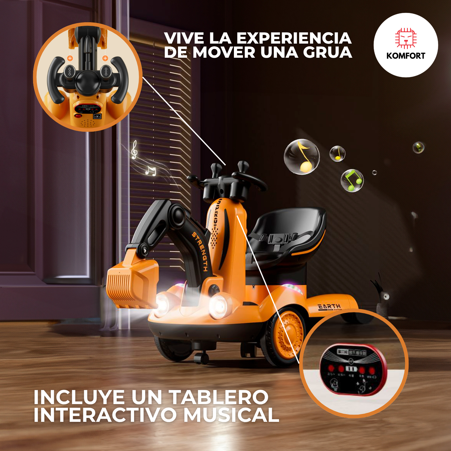 Carro Eléctrico Infantil Diseño Excavadora | KOMFORT