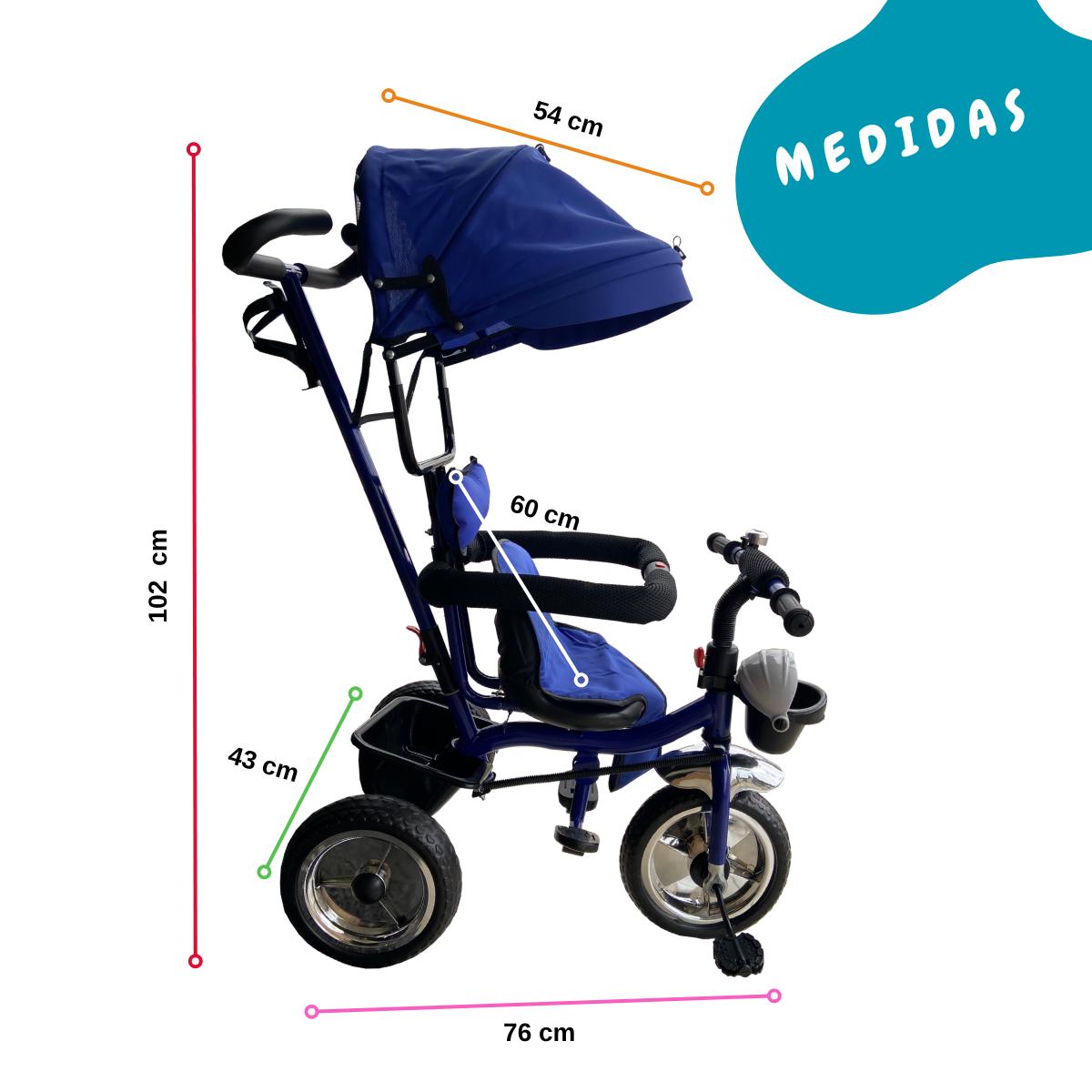 Triciclo Infantil Paseo 2 en 1 con Capota y Manija | KOMFORT