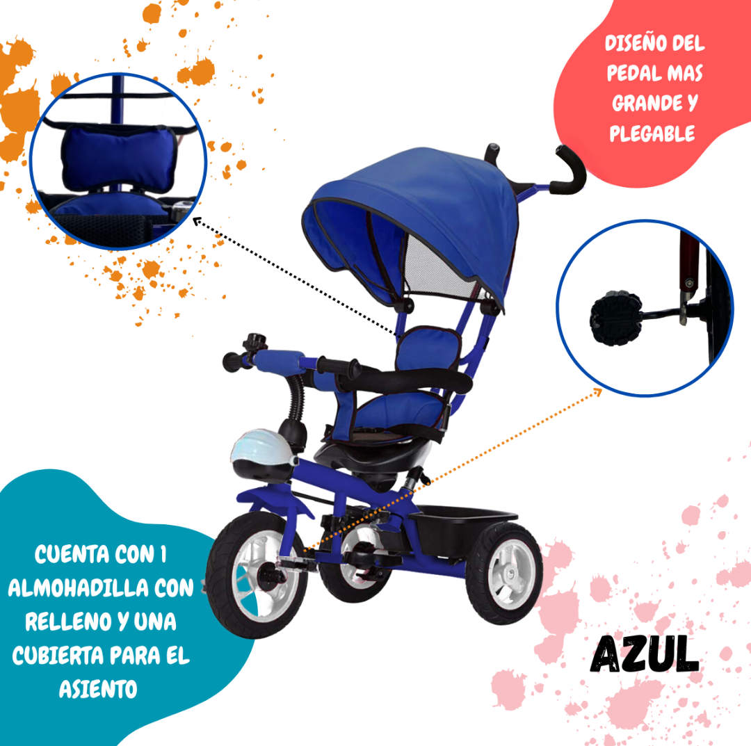 Triciclo Infantil Paseo 2 en 1 con Capota y Manija | KOMFORT