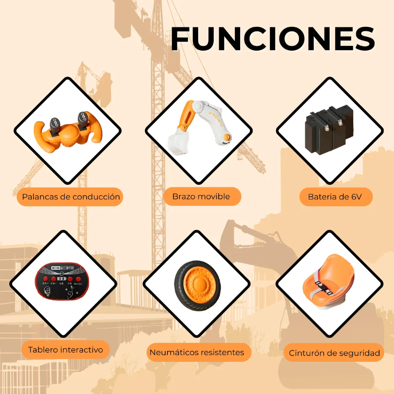 Carro Eléctrico Infantil Diseño Excavadora | KOMFORT