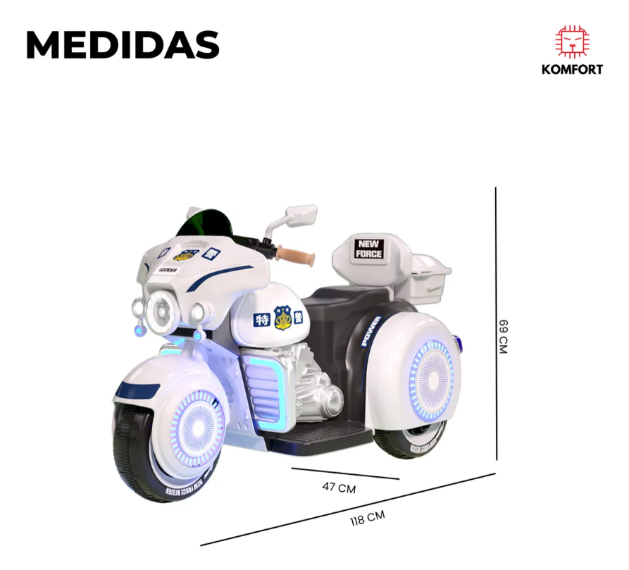 Moto Eléctrica Infantil Policía con Luces y Sonido | KOMFORT
