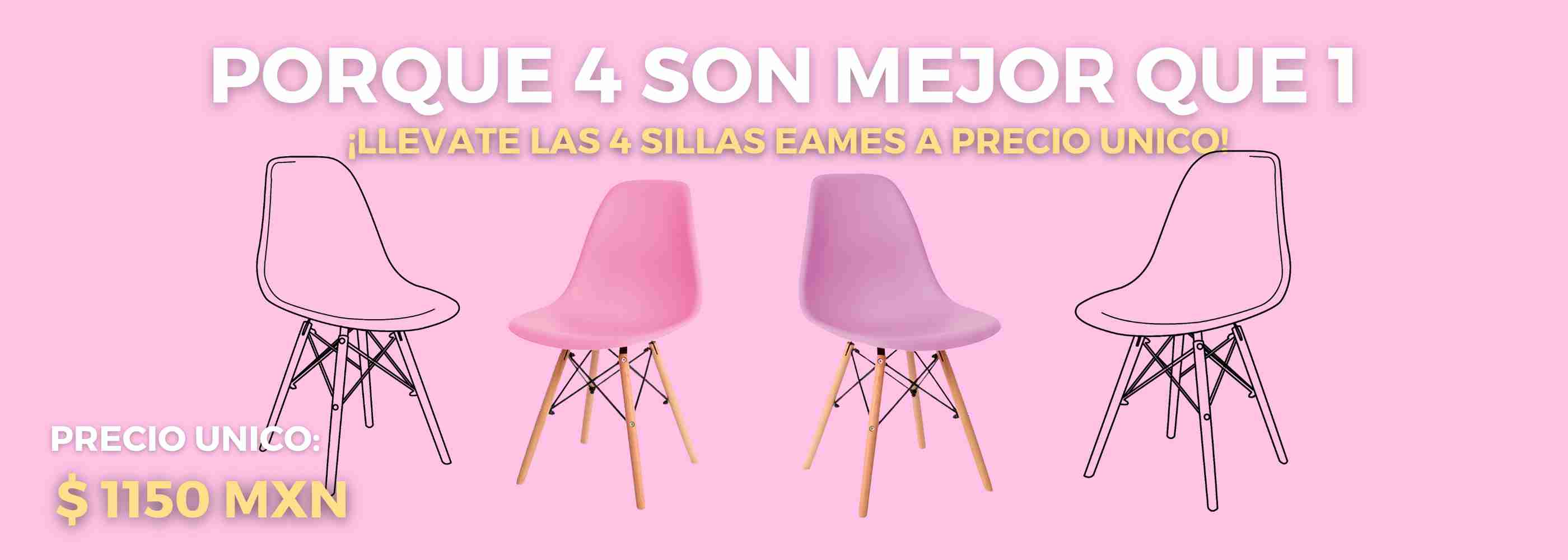 promocional del set de 4 sillas de comedor minimalista eames de la marca komfort