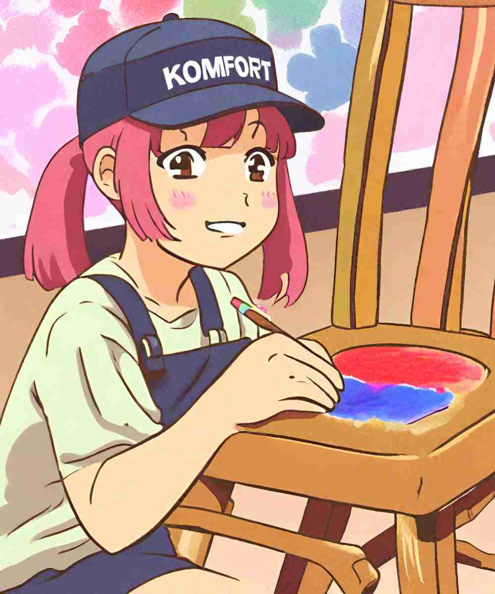 chica pintando con colores diferentes una silla de comedor