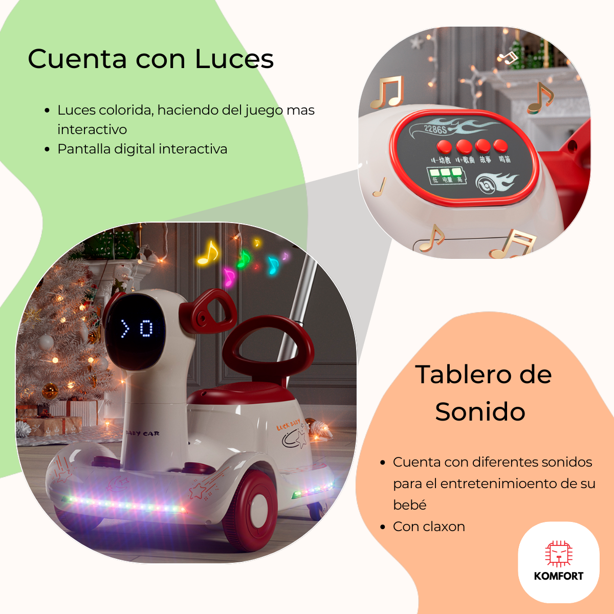 KO-Car Montable Infantil 2 en 1 Eléctrico con Luces LED y Sonido | KOMFORT