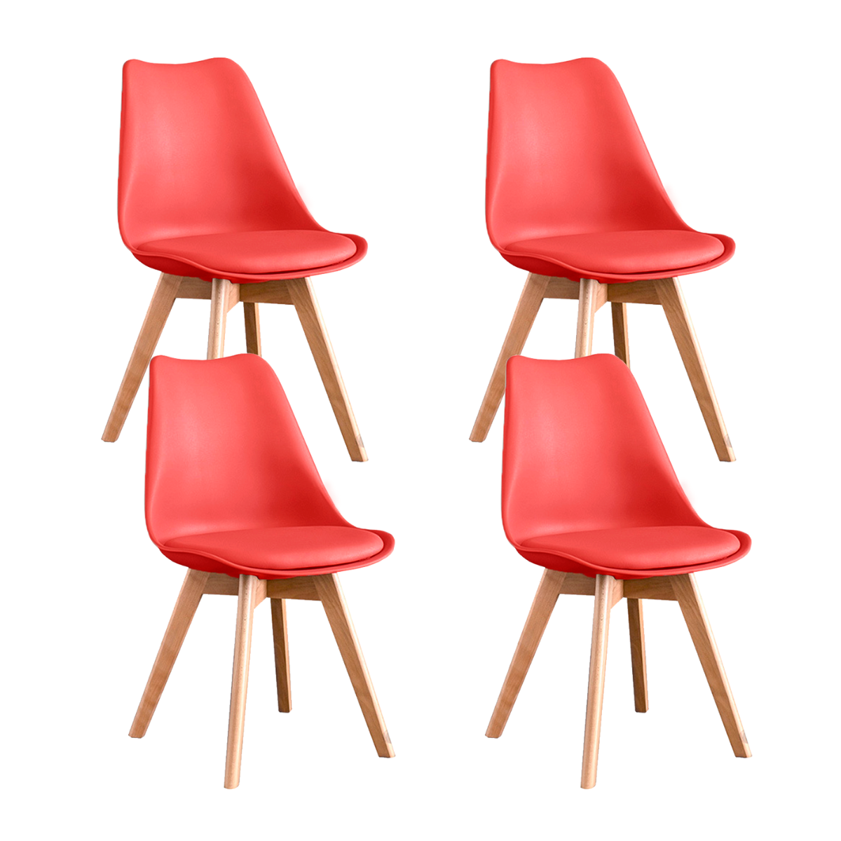 Set de 4 Sillas de Comedor Minimalista Eames Komfort Rojo