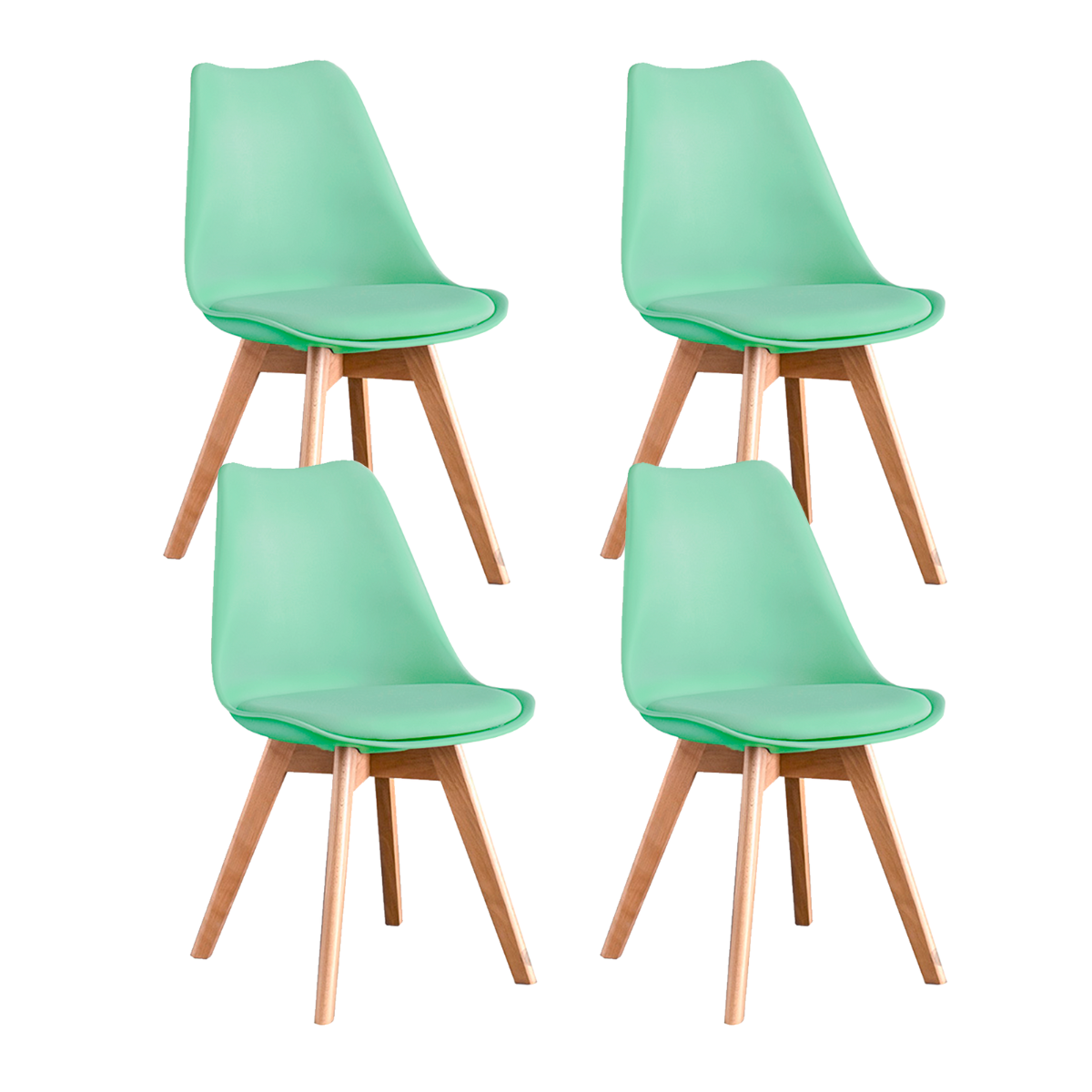 Set de 4 Sillas de Comedor Minimalista Eames Komfort Verde