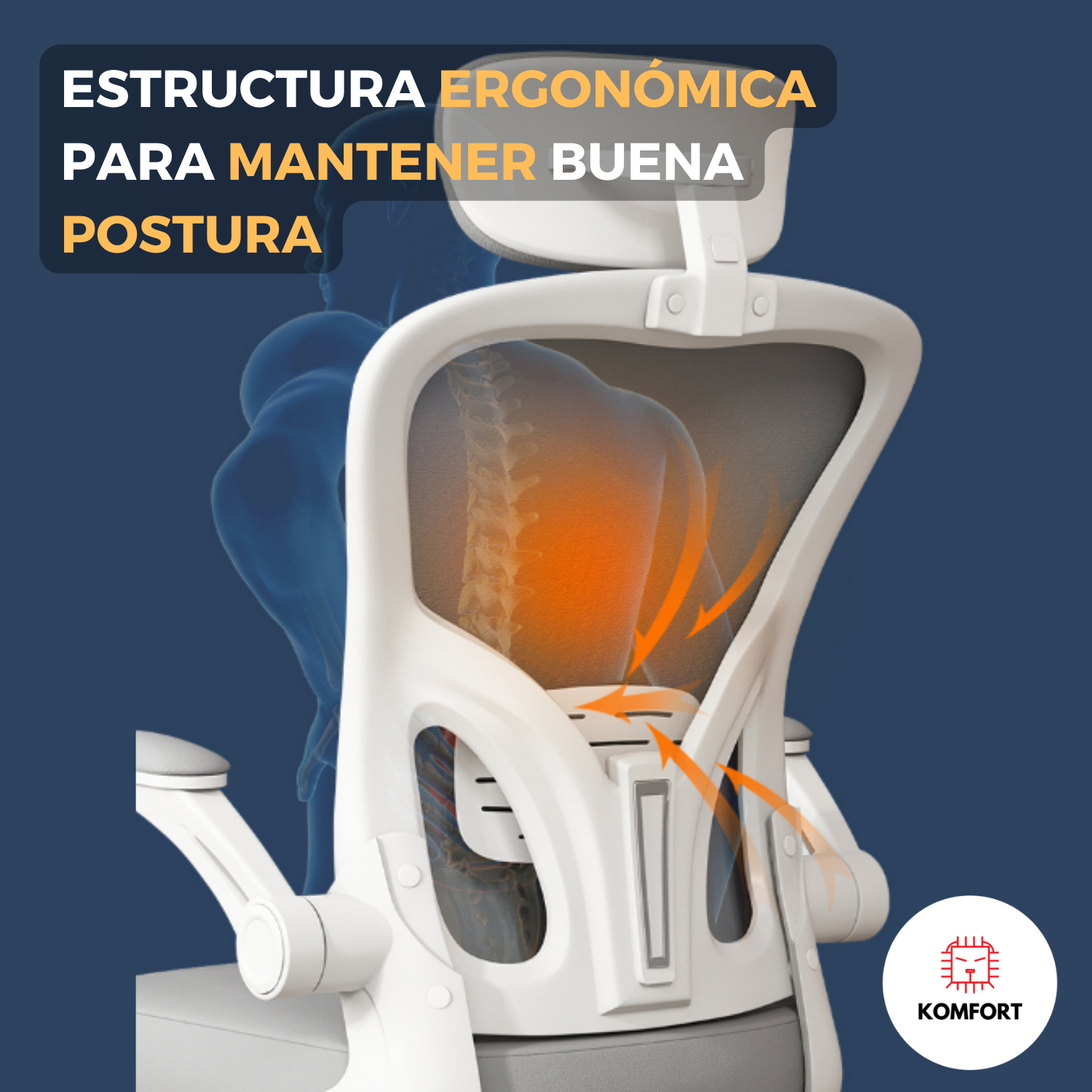 Silla Ergonómica Profesional con Soporte Lumbar y Brazos Ajustables | KOMFORT