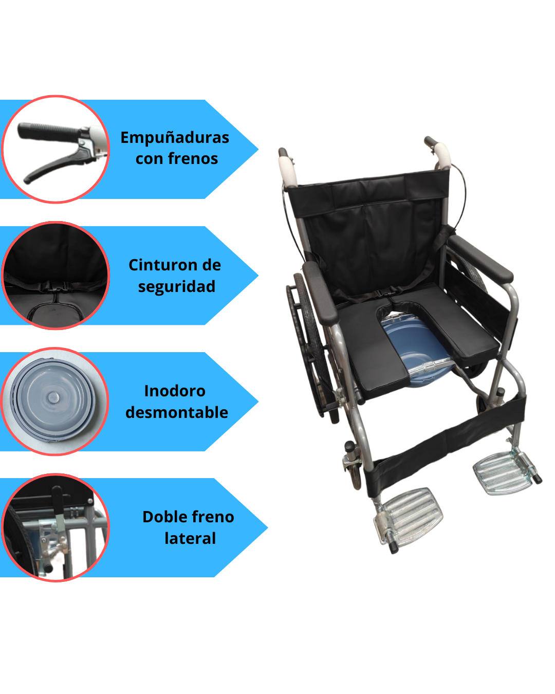 Silla de Ruedas con Inodoro Desmontable KOMFORT