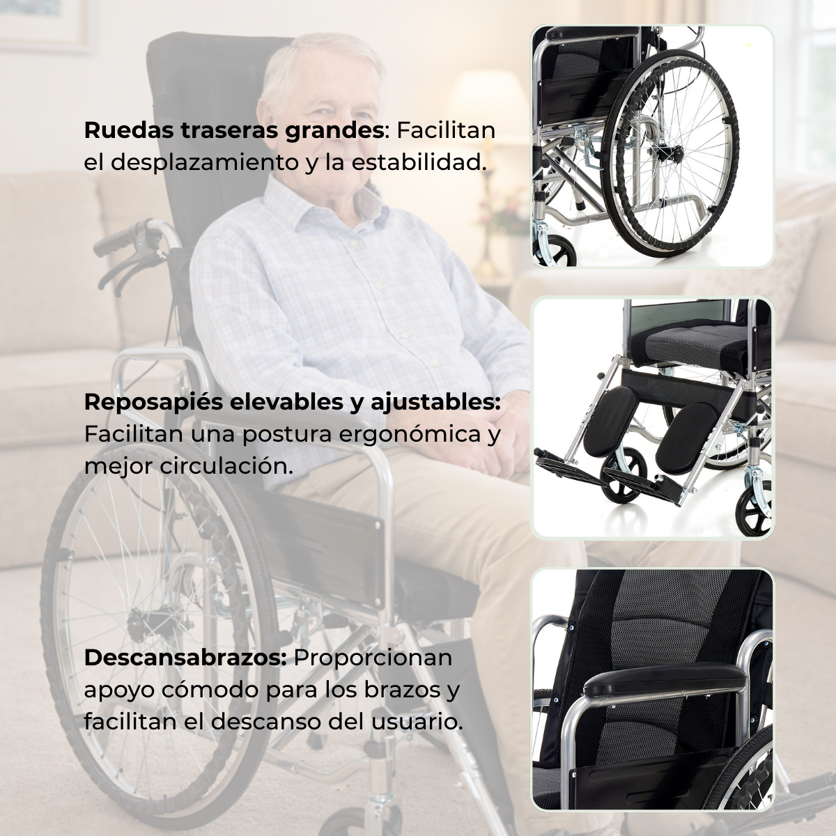 Silla de Ruedas Reclinable con Reposapiés Elevables | KOMFORT