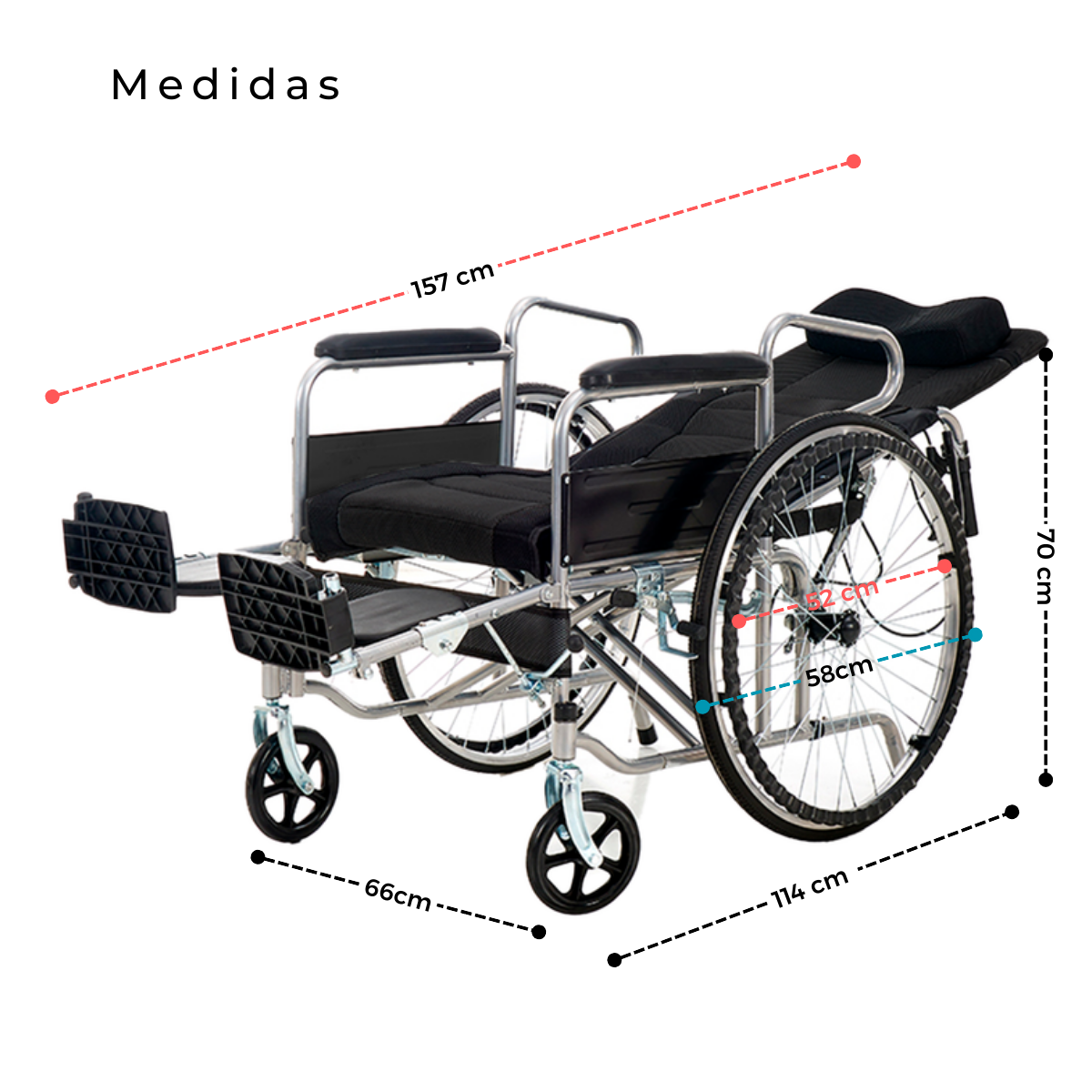 Silla de Ruedas Reclinable con Reposapiés Elevables | KOMFORT