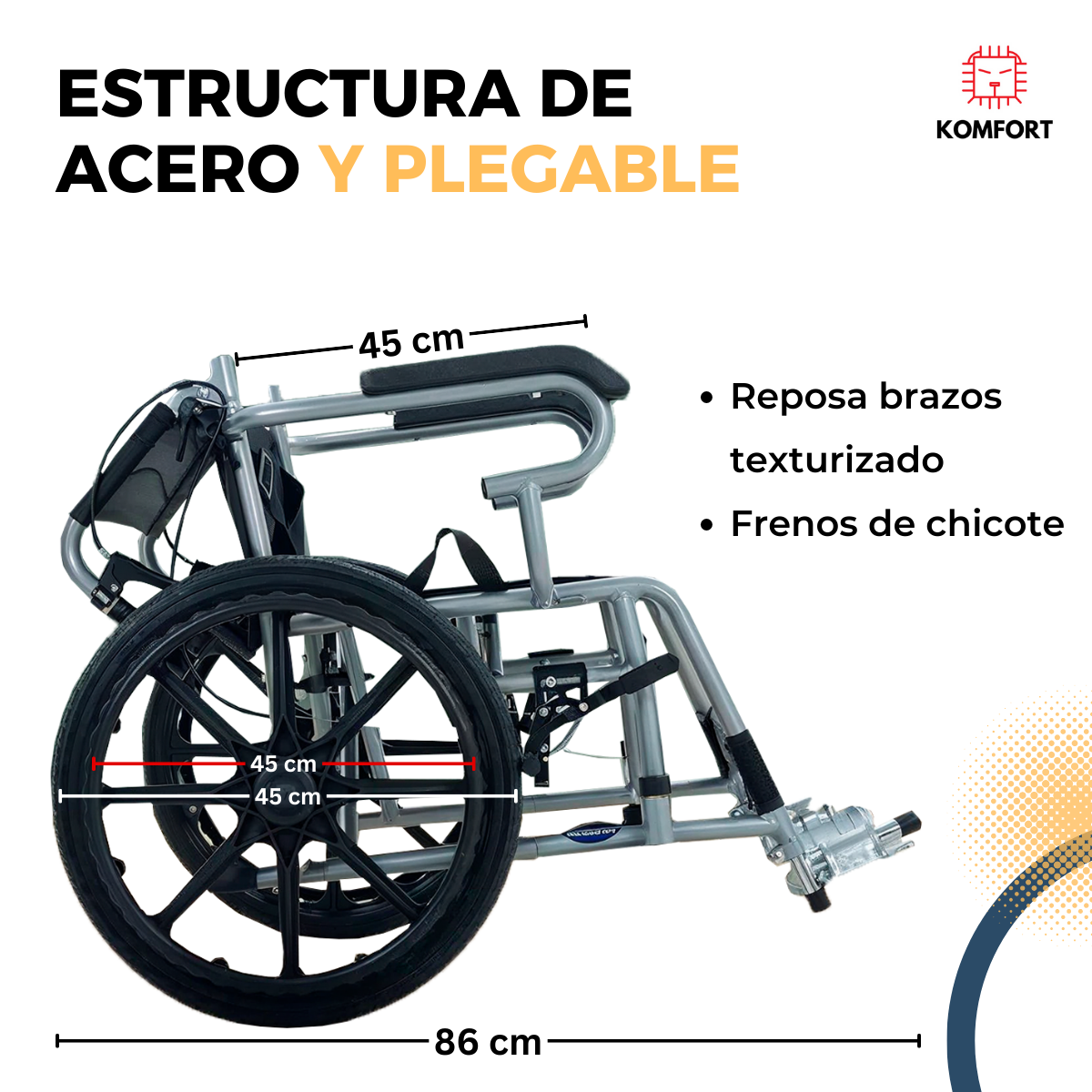 Silla de Ruedas Plegable con Respaldo Abatible | KOMFORT
