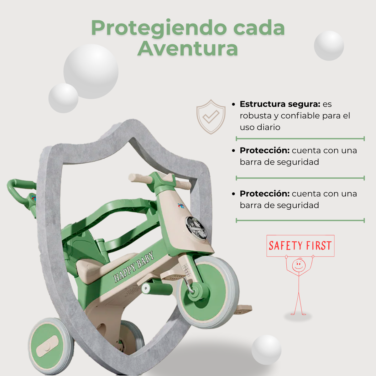 Triciclo Infantil con Parasol, Luces y Sonido Happy Baby | KOMFORT