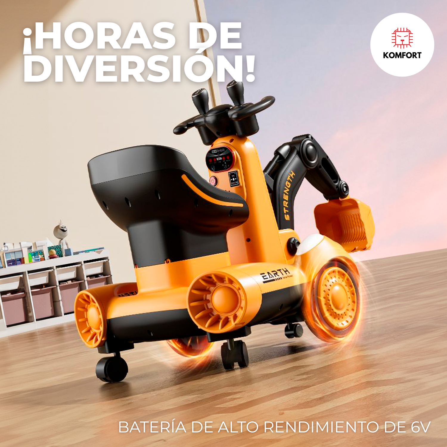 Carro Eléctrico Infantil Diseño Excavadora | KOMFORT