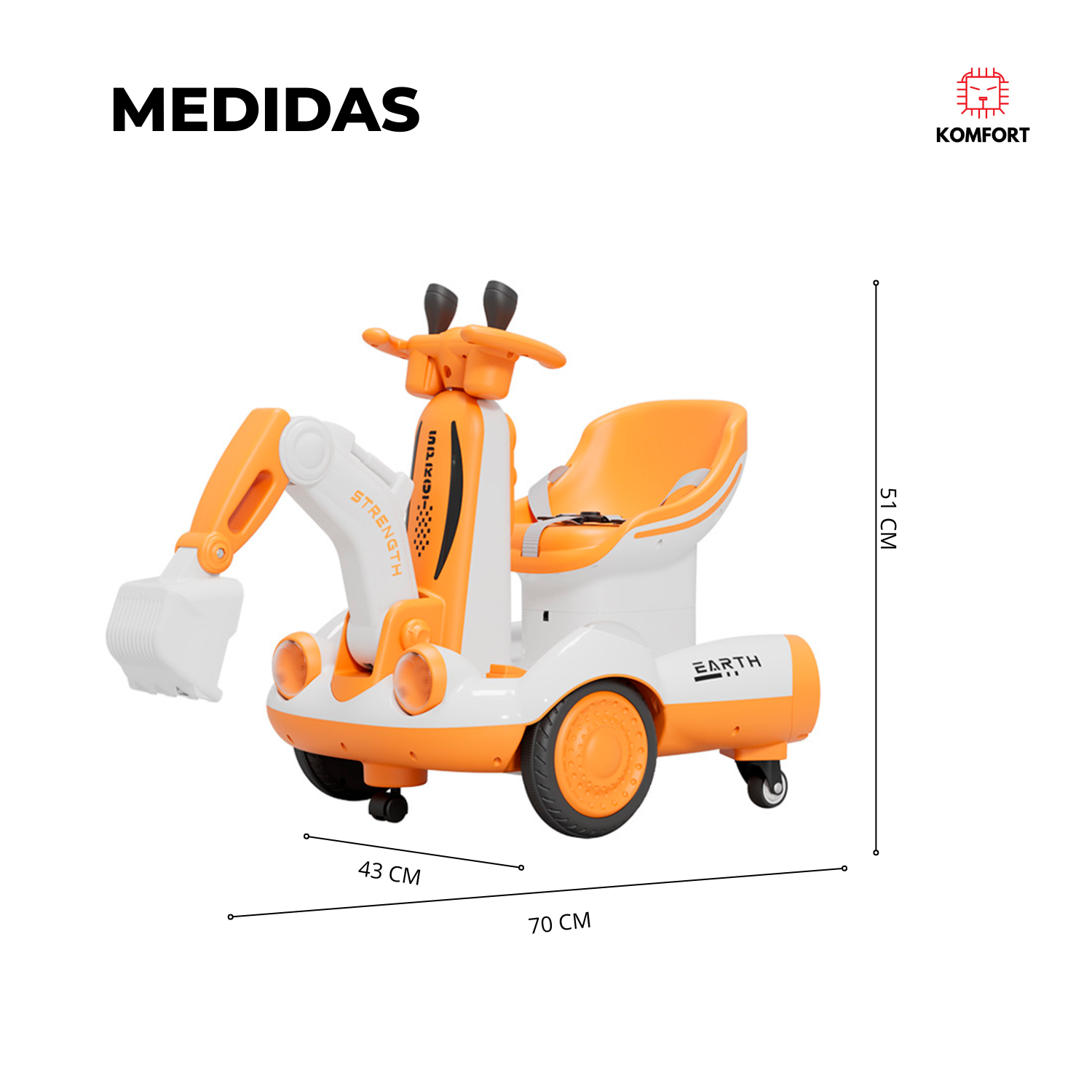 Carro Eléctrico Infantil Diseño Excavadora | KOMFORT