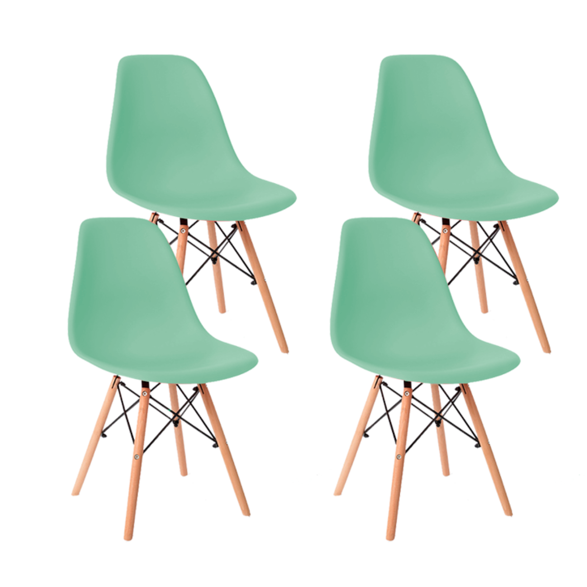 Set de 4 Sillas de Comedor Minimalista Eames Komfort Verde