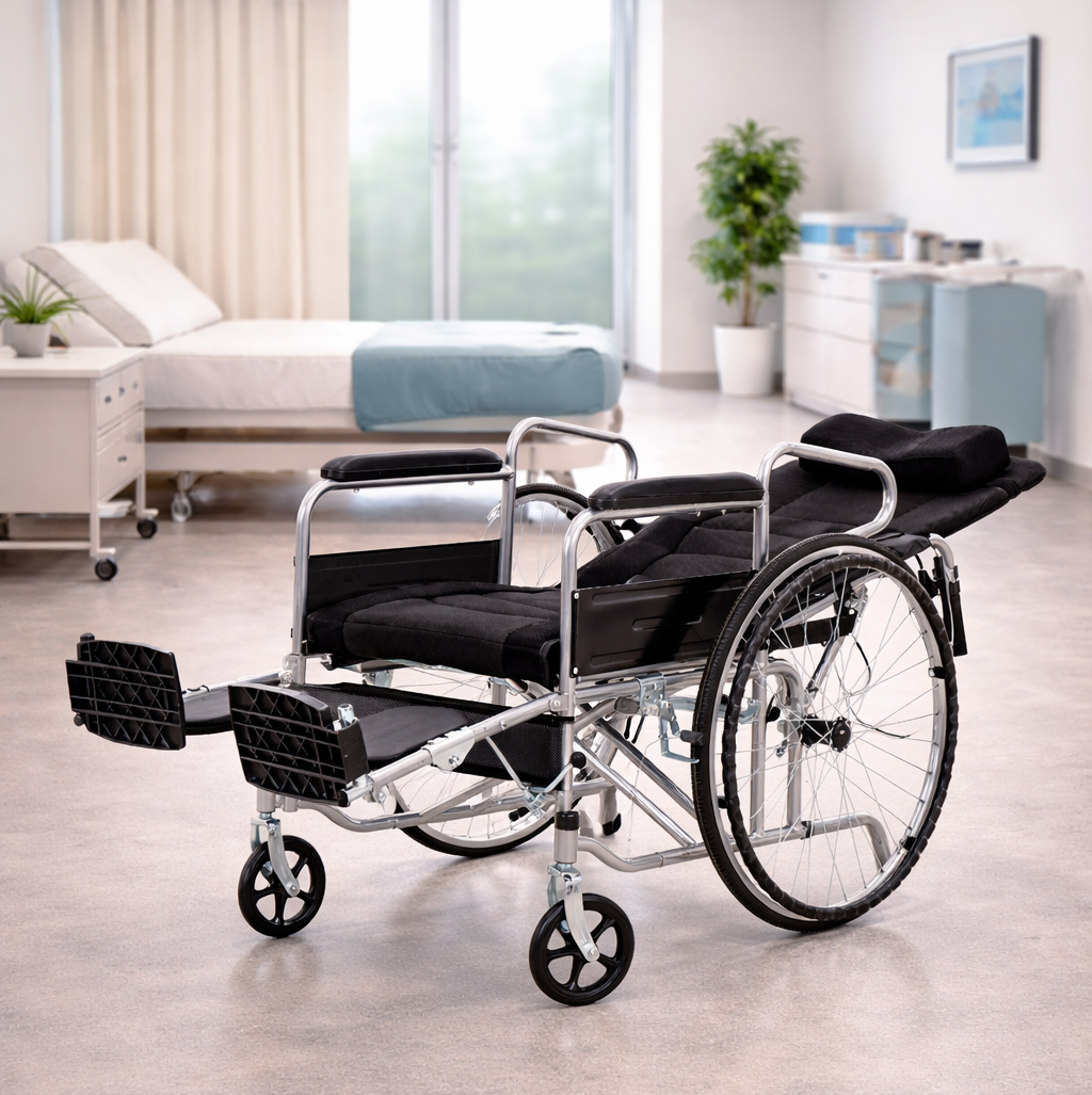 Silla de Ruedas Reclinable con Reposapiés Elevables