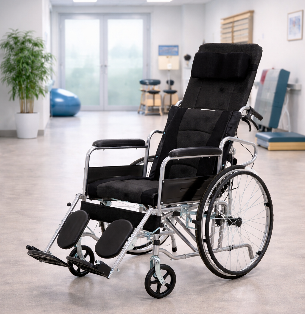 Silla de Ruedas Reclinable con Reposapiés Elevables