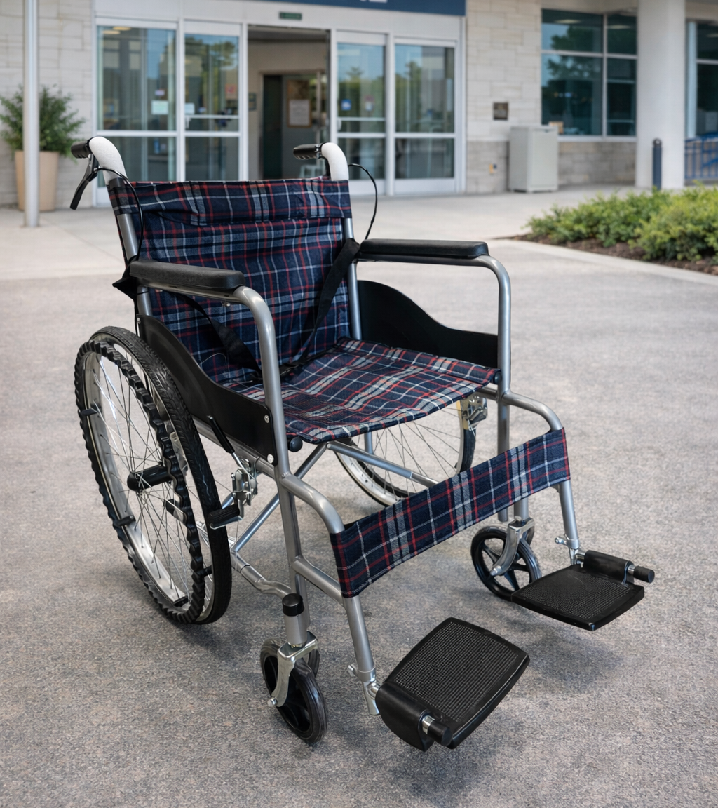 Silla de Ruedas Plegable con Empuñadura Ergonómica y Reposapiés Desmontables