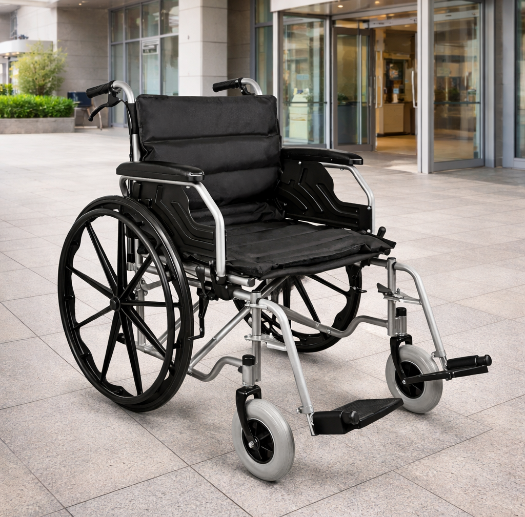 Silla de Ruedas Plegable con Frenos en Empuñaduras y Reposapiés Abatibles