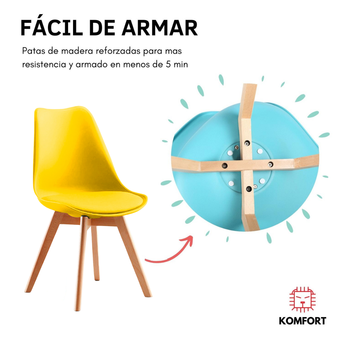 Set de 4 Sillas Comedor Eames Modernas KOMFORT
