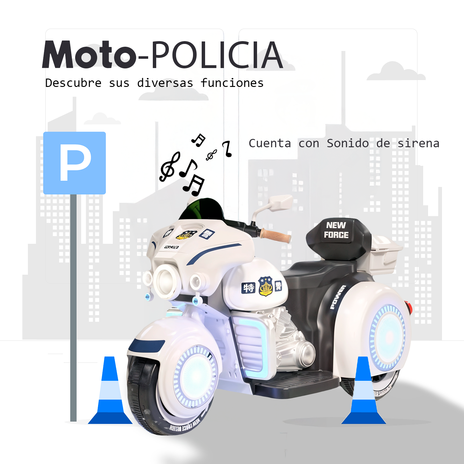 Moto Eléctrica Infantil Policía con Luces y Sonido | KOMFORT