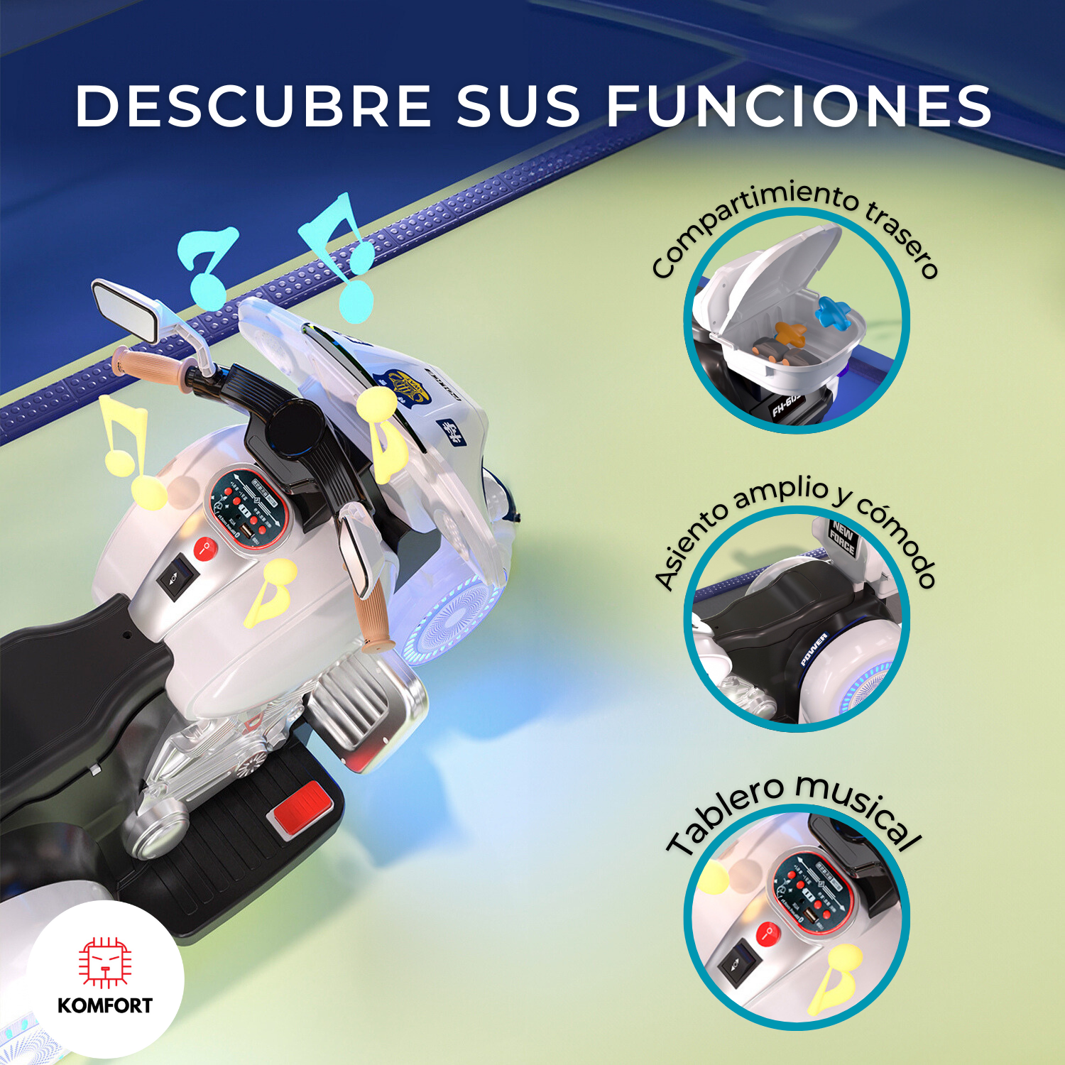 Motocicleta de Policía Eléctrica para Niños Komfort