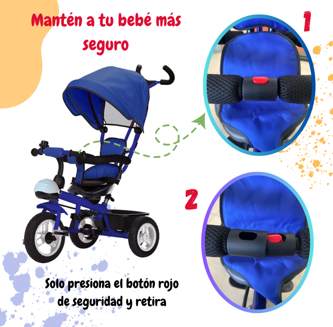 Triciclo Infantil Paseo 2 en 1 con Capota y Manija | KOMFORT