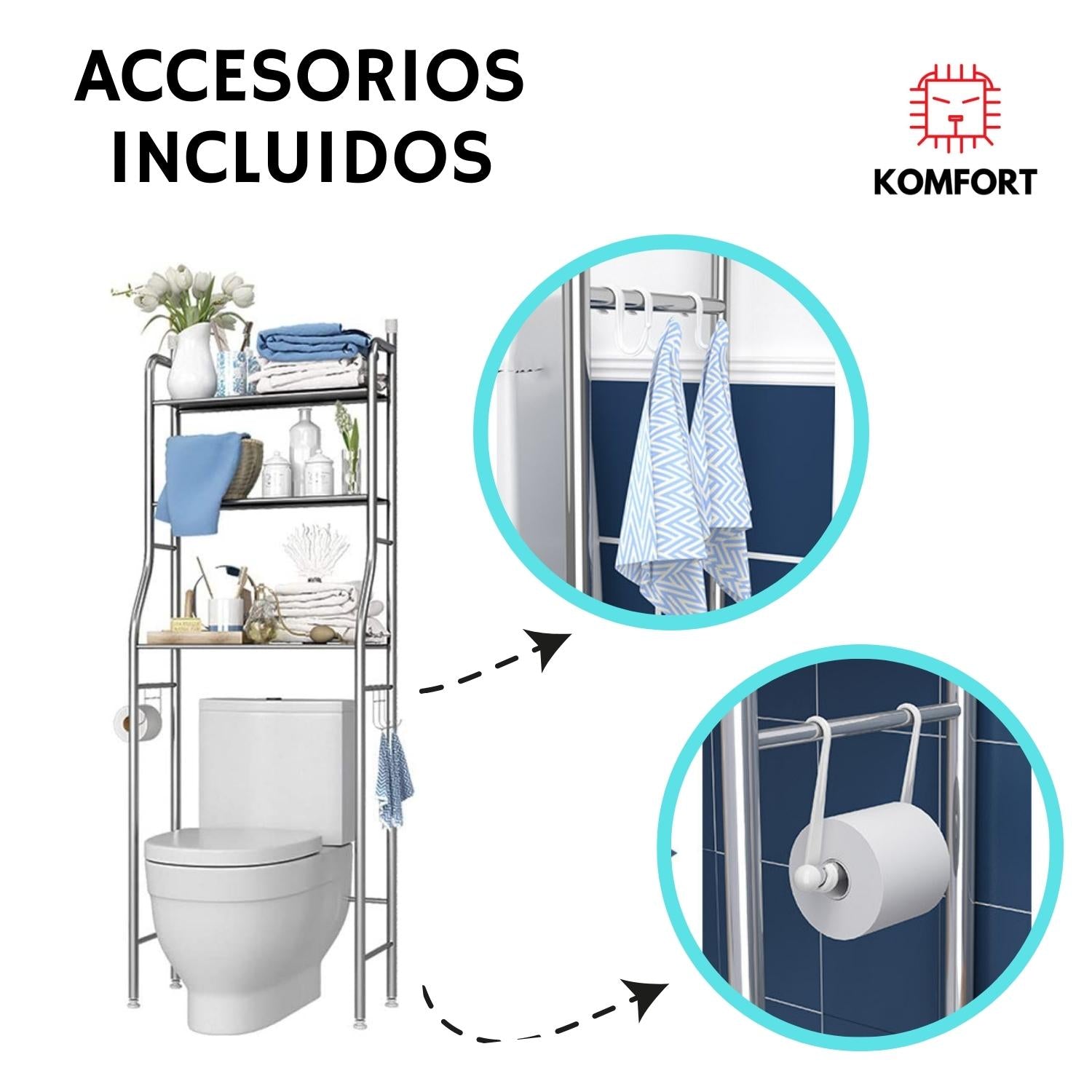 accesorios incluidos en la repisa de baño organizador komfort