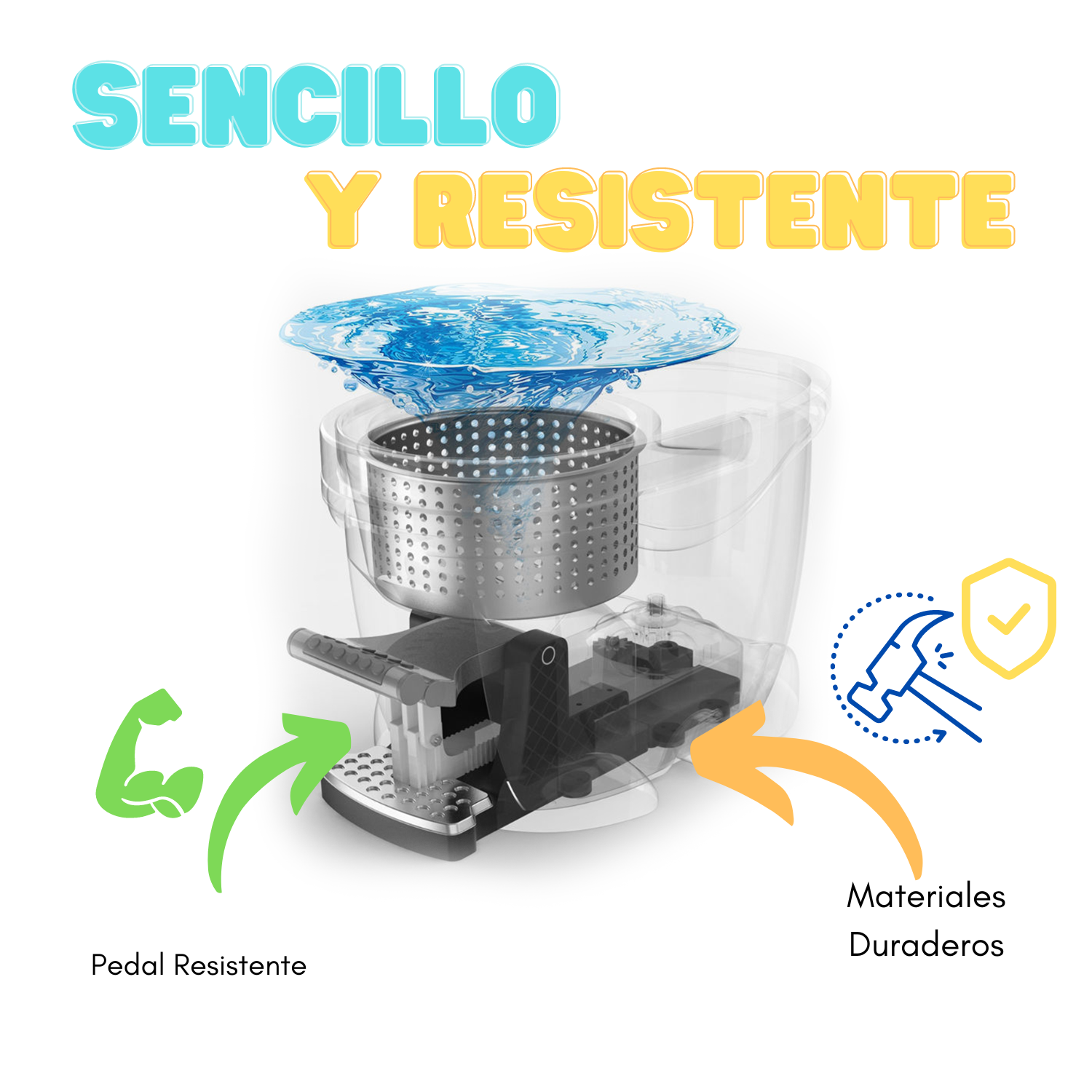 Materiales resistentes spin mop con cubeta