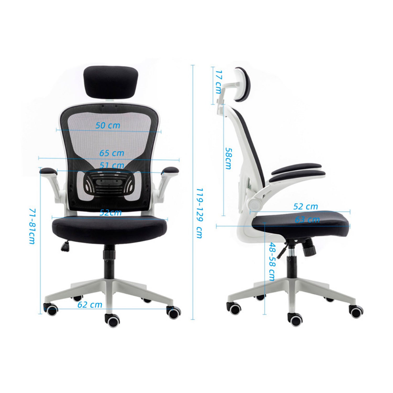 medidas de la silla ergonomica reclinable ajustable con cabecera de la marca komfort modelo dg901